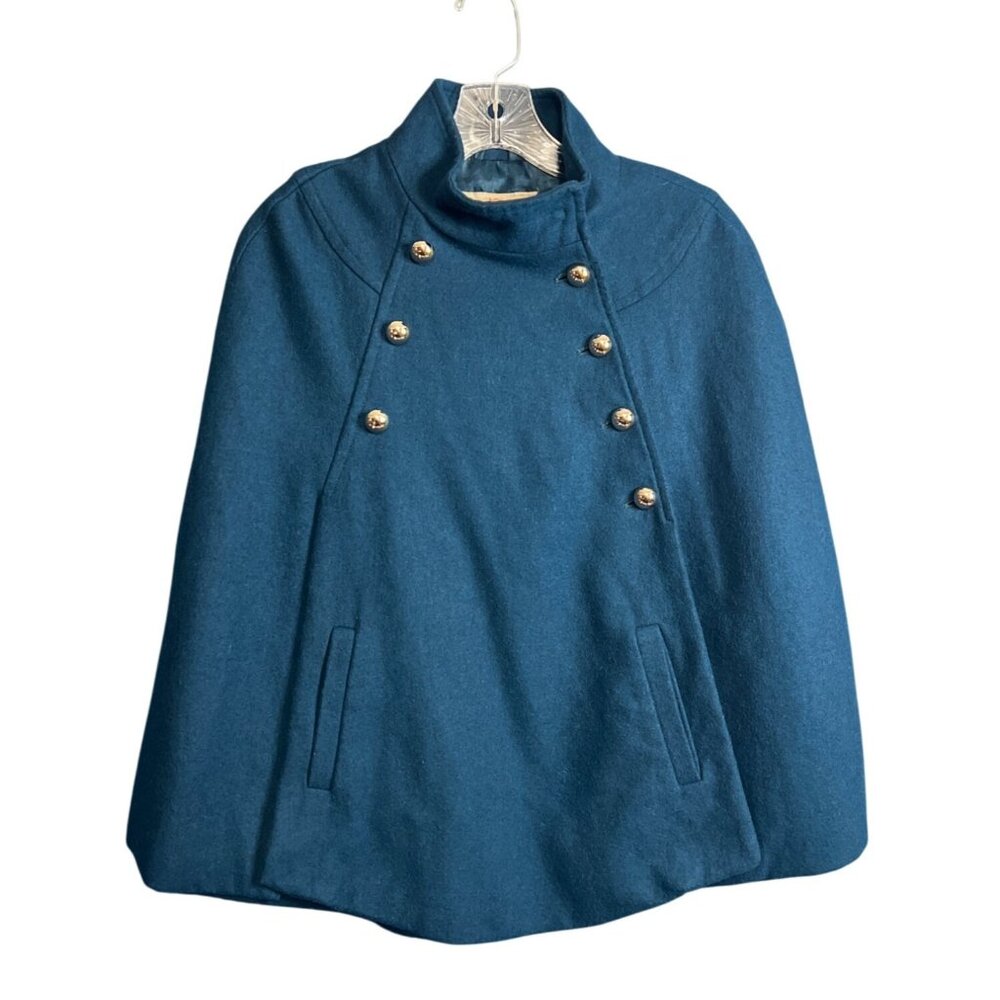 Wool Cape Teal Blue Double Breasted